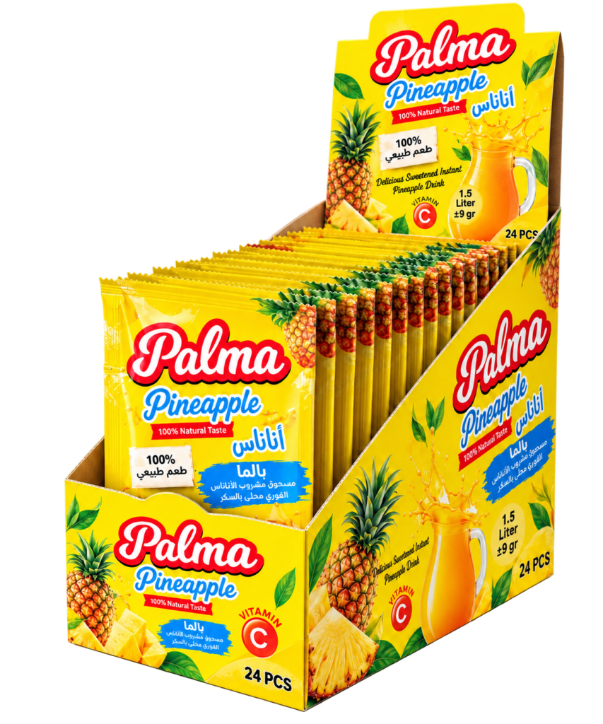 Palma Pineapple 9 g instant powdered drink sachets in a display box